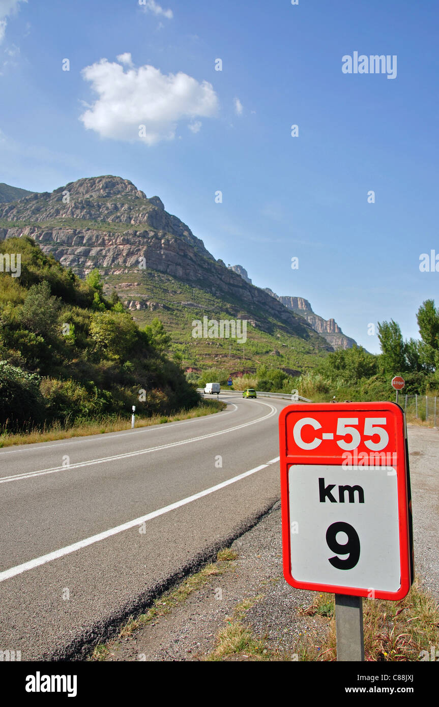 C-55 road to Santa Maria de Montserrat Benedictine Abbey, Montserrat, Province of Barcelona, Catalonia, Spain Stock Photo