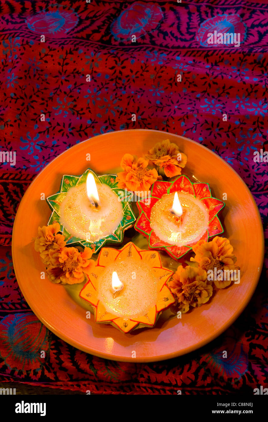 Diwali candles lit for Indian holiday of Diwali, India Stock Photo Alamy