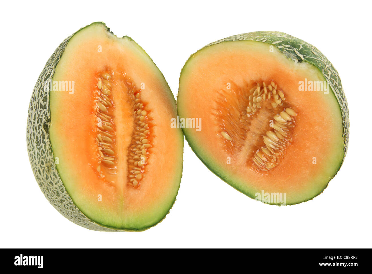 Two Halves of Rock Melon Stock Photo