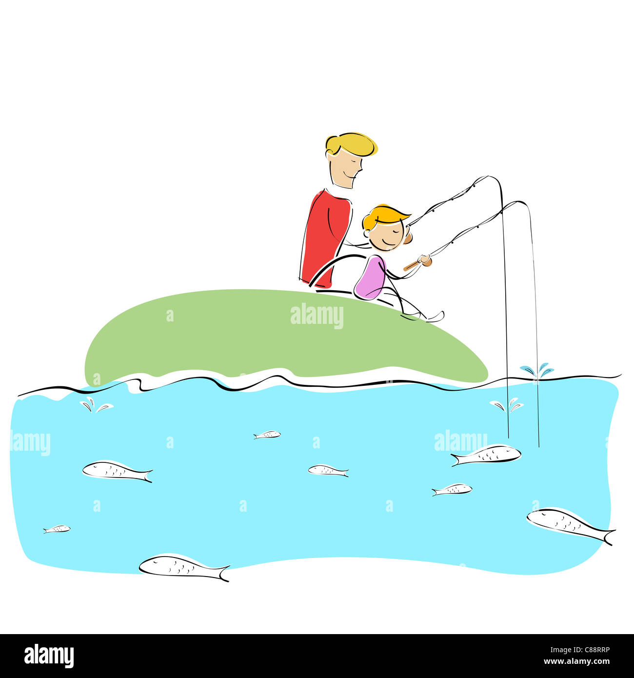 Рисунок отец и сын на рыбалке
