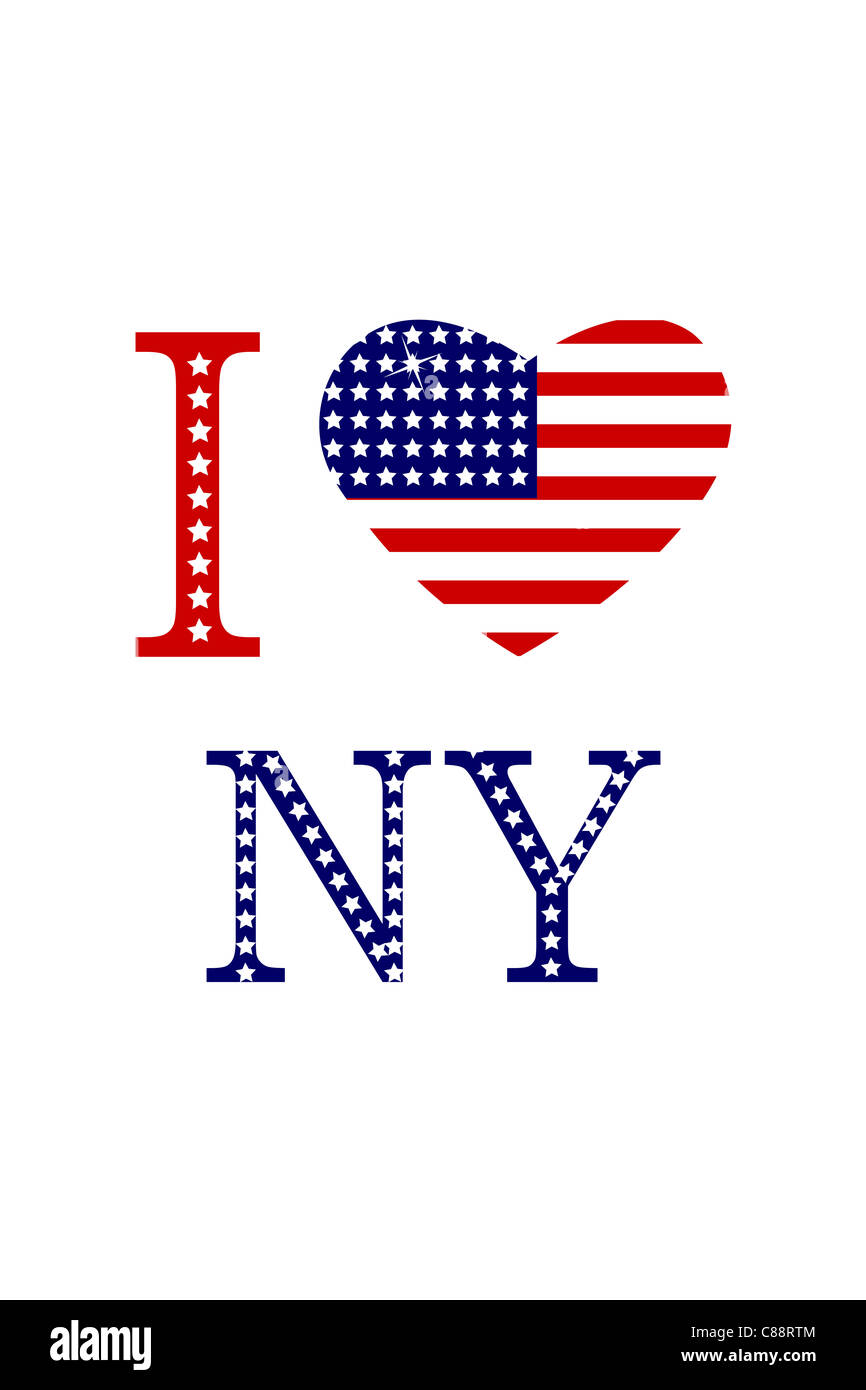 illustration of i love ny with American flag heart on white background Stock Photo