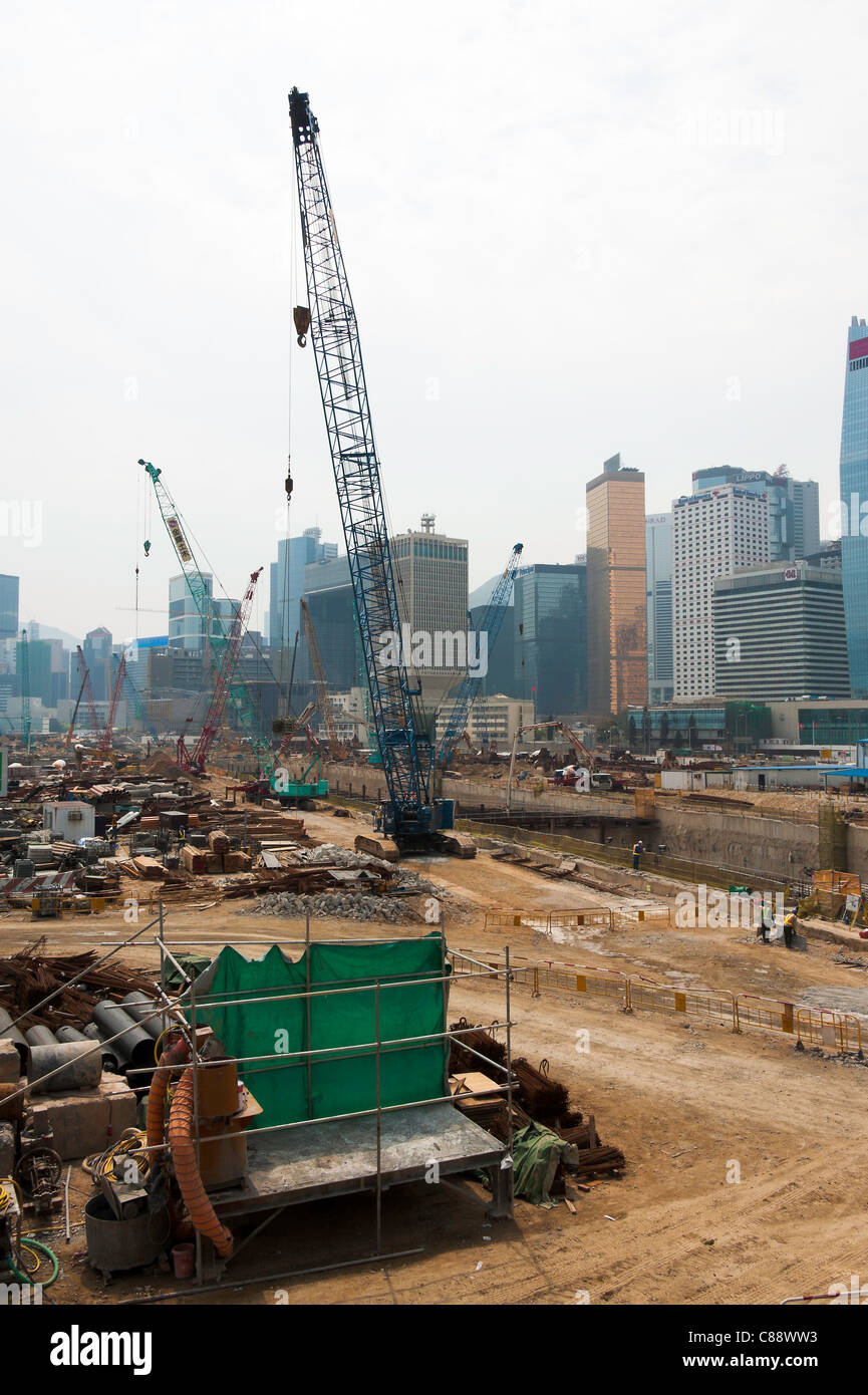 Land Reclamation for Building and Road Expansion on Hong Kong Island near Victoria Harbour Hong Kong China Asia Stock Photo