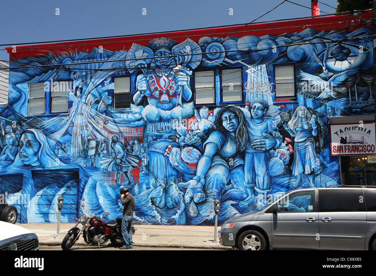 Beautiful blue wall art just off 24th Street in The Mission district in