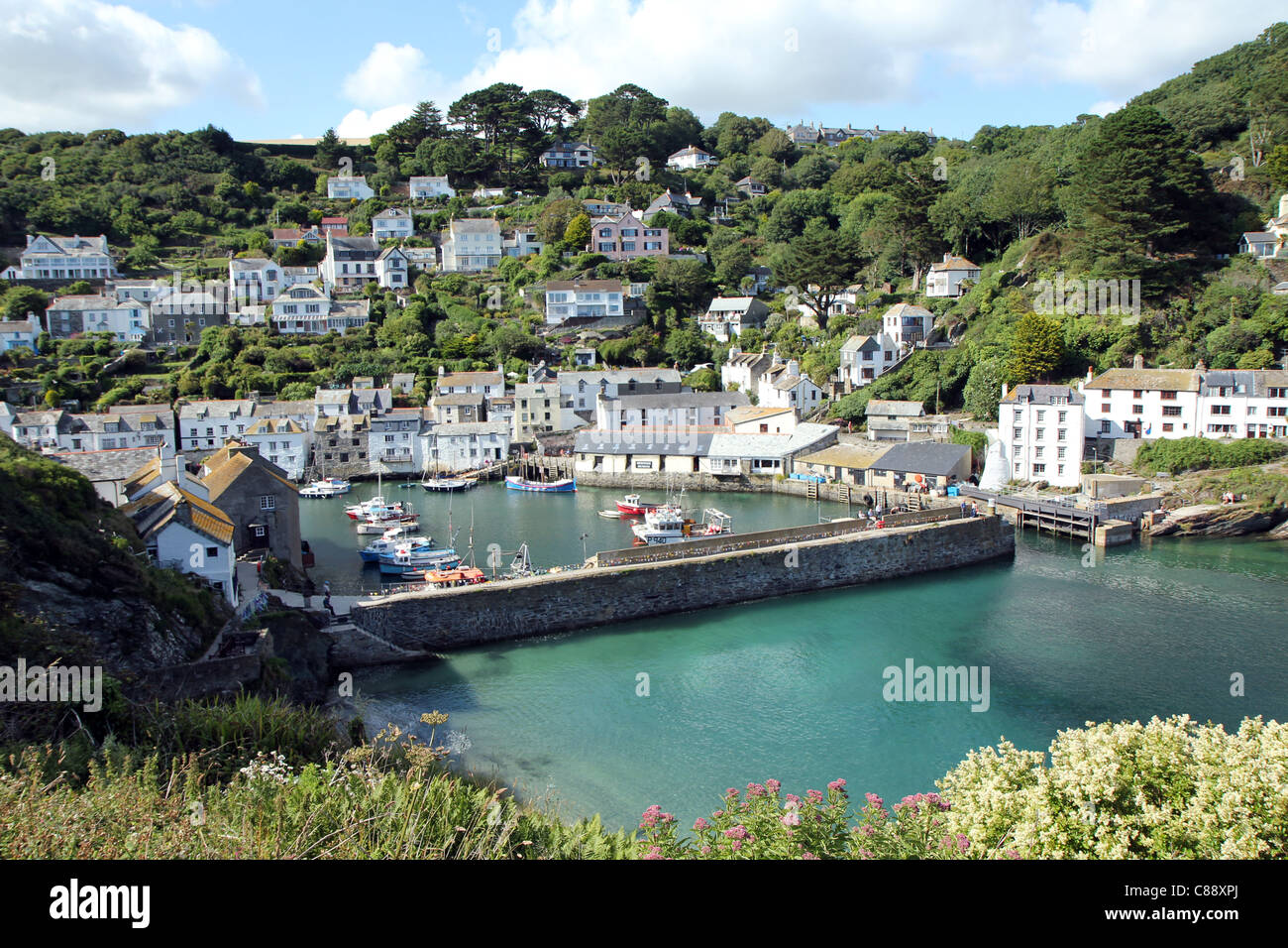 Polperro Harbour and Quay in South Cornwall, England, UK Stock Photo