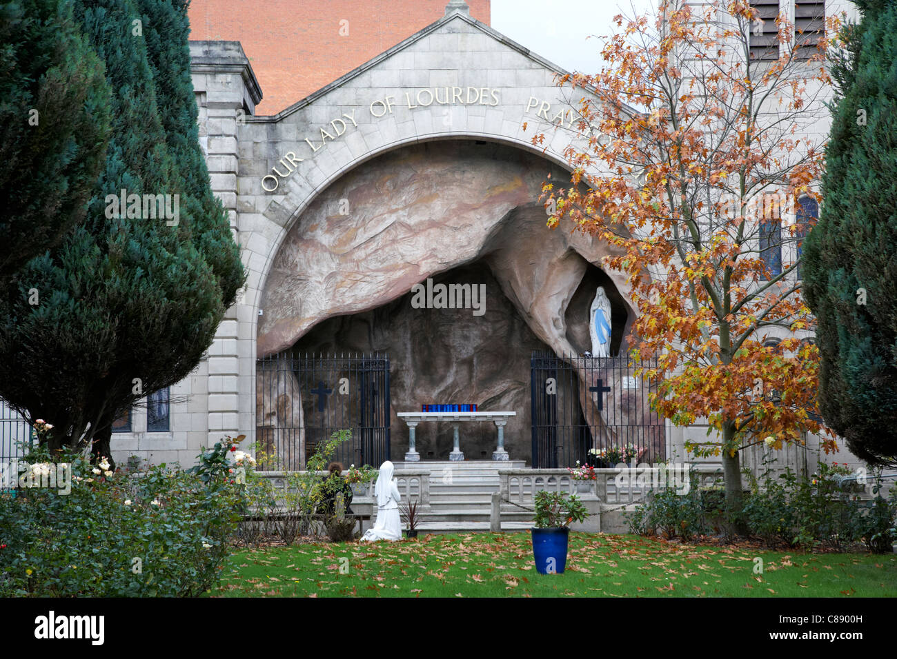 grotto in the grounds of st marys church chapel lane belfast city centre northern ireland uk. Stock Photo