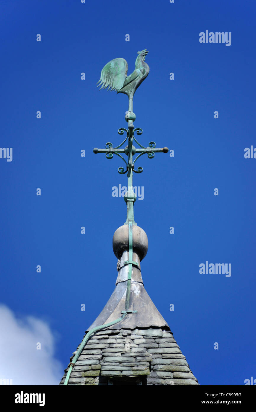 Cockerel weathervane on spire. Christ Church. Over Wyresdale, Lancashire, England, United
