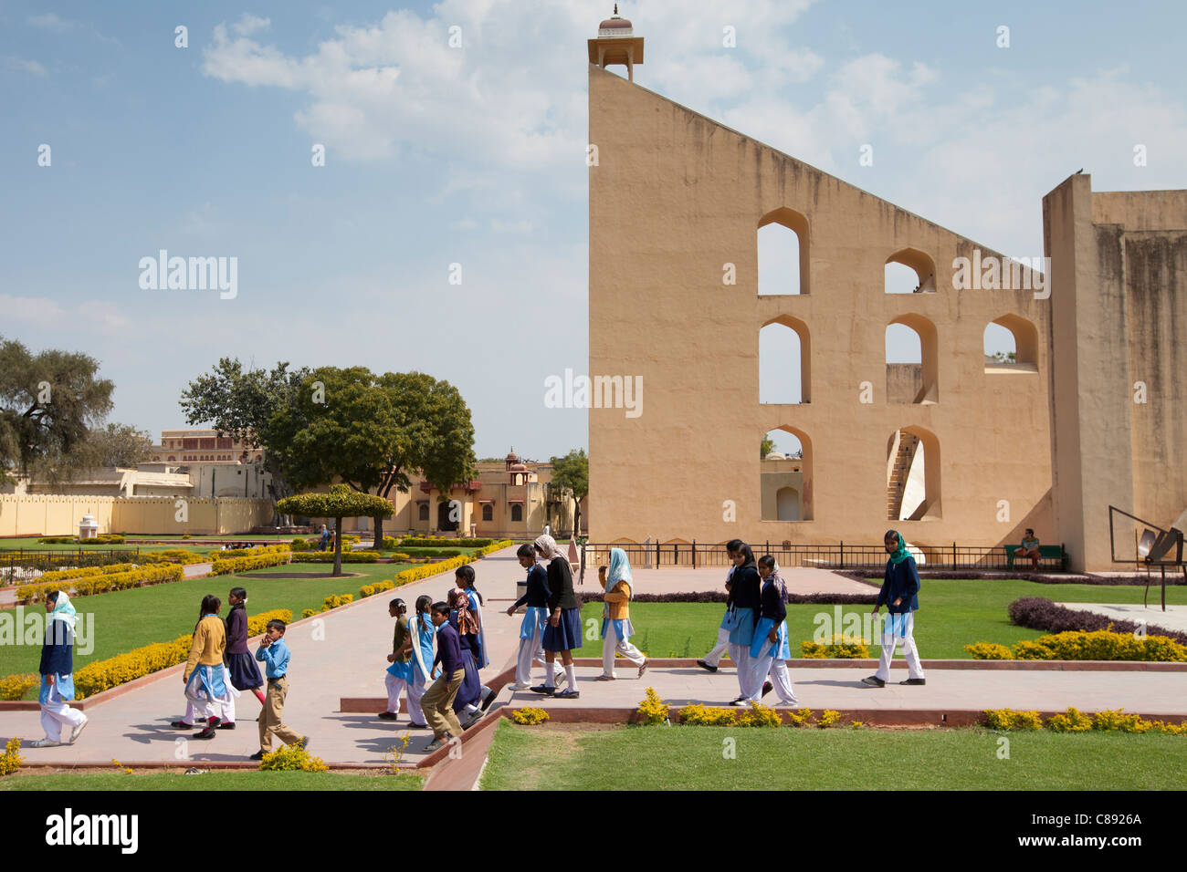 Students on a visit to The Observatory in Jaipur, Rajasthan, Northern India Stock Photo