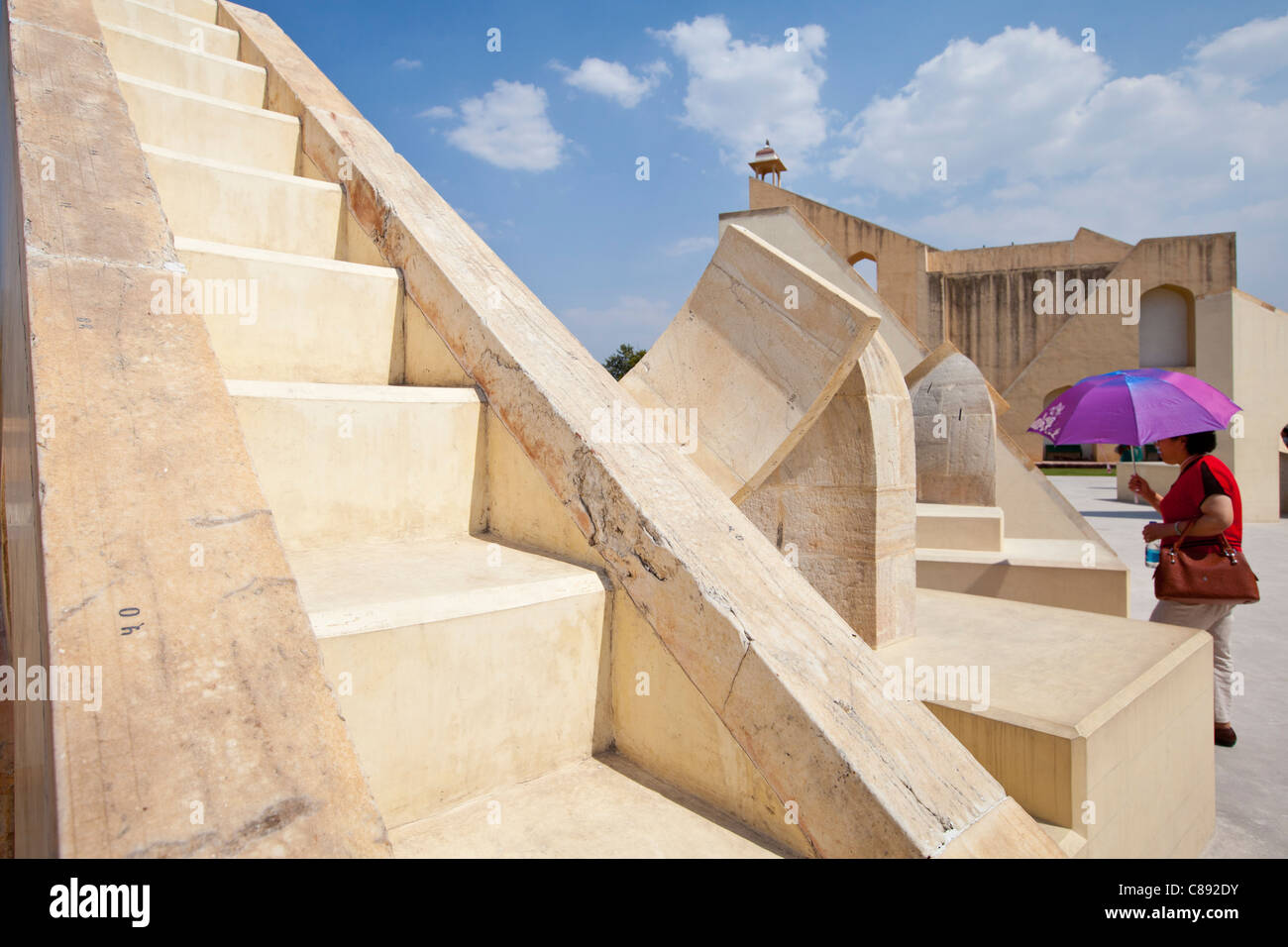 Scorpio Stairway and behind the Brihat Samrat Yantra Pisces astrological sign at The Observatory in Jaipur, Rajasthan, India Stock Photo