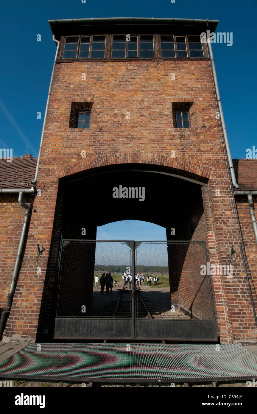 Train entrance to Auschwitz II - Birkenau extermination camp, Oswiecim, Poland Stock Photo