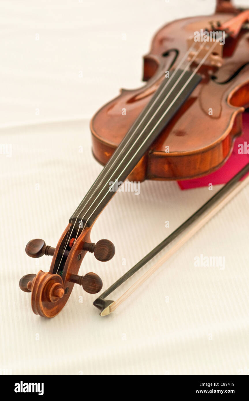 An old wooden violin close up Stock Photo