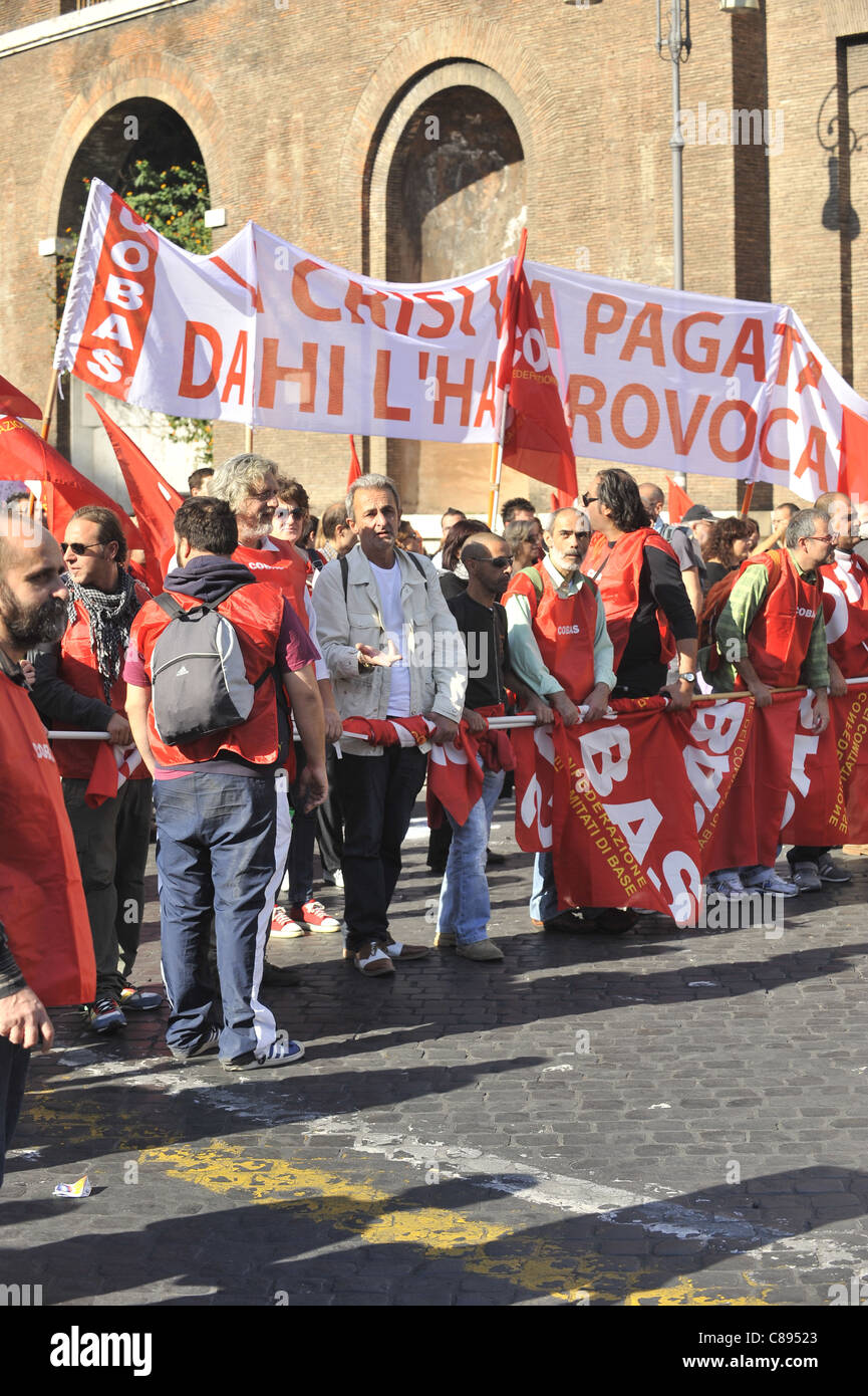 Cobas in Rome. Indignants Protest in Rome turns violent. Stock Photo