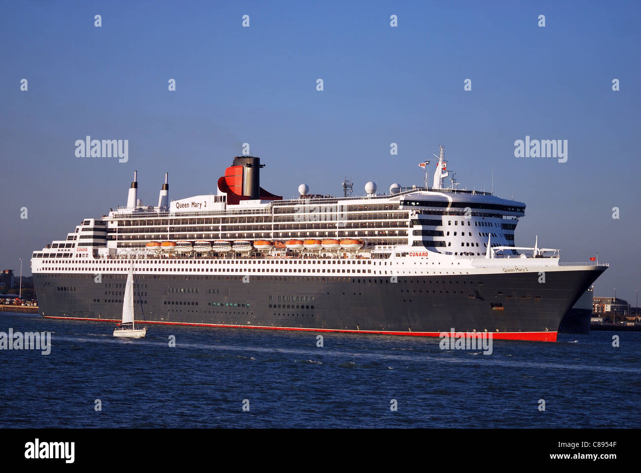 Cunard's Cruise Liner "Queen Mary 2" departs from Southampton, England