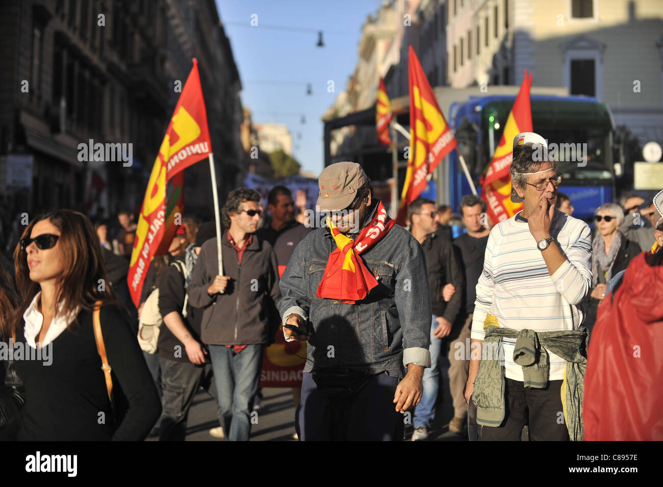 Cobas in Rome. Indignants Protest in Rome turns violent Stock Photo