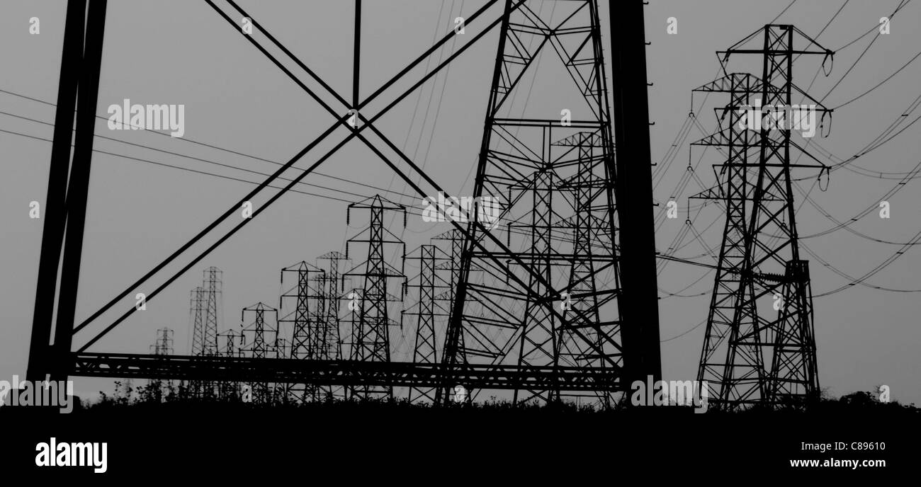 Renewable energy transmission lines Black and White Stock Photos