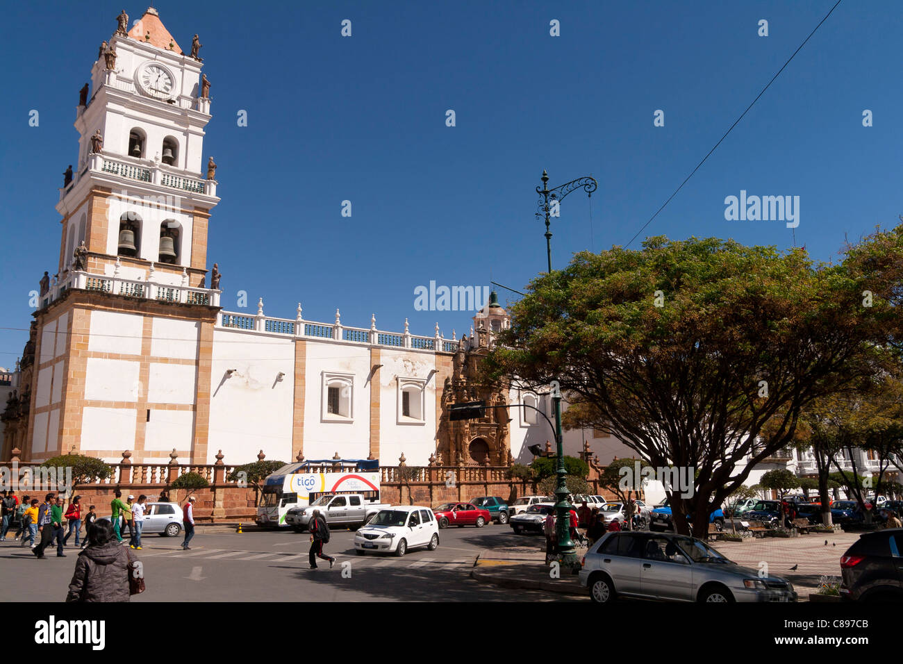 Sucre cathedral and main square, Sucre old city, Bolivia (UNESCO world heritage) Stock Photo