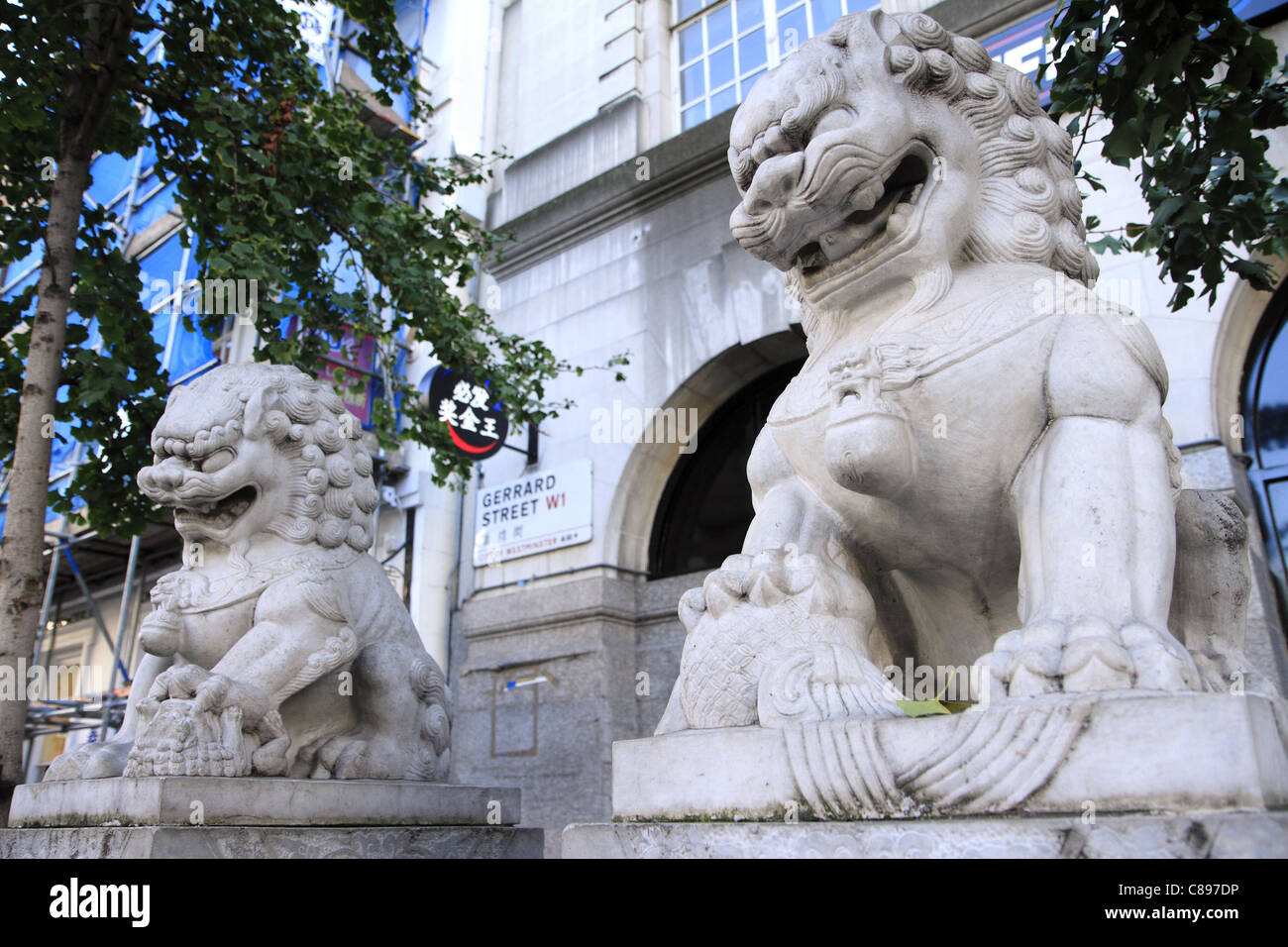 Ornamental Stone, Chinese Lions, Gerrard street, London, UK Stock Photo