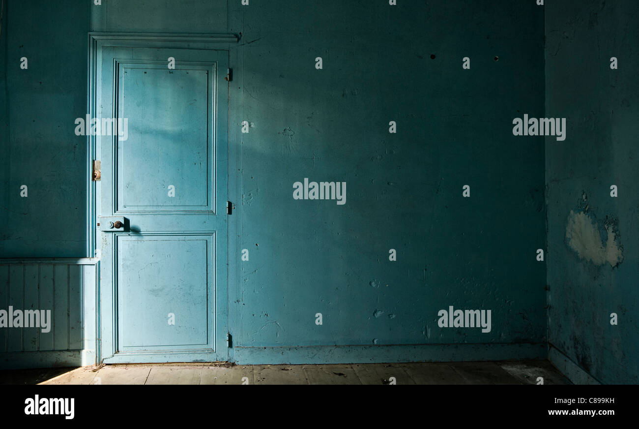 Blue room in abandoned house Stock Photo