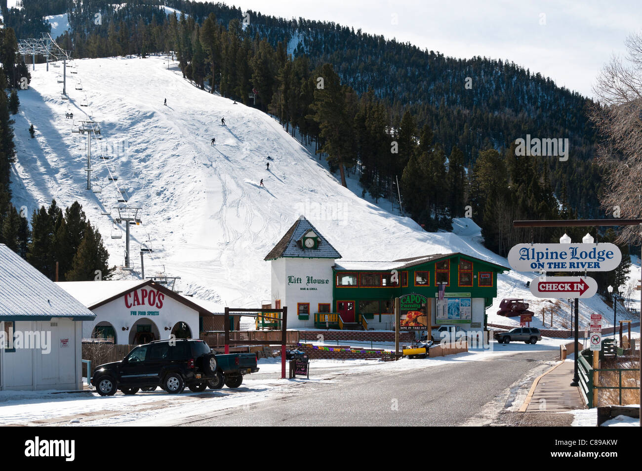 Slopes and the Lift House Bar and Grill, Red River, New Mexico Stock Photo  - Alamy