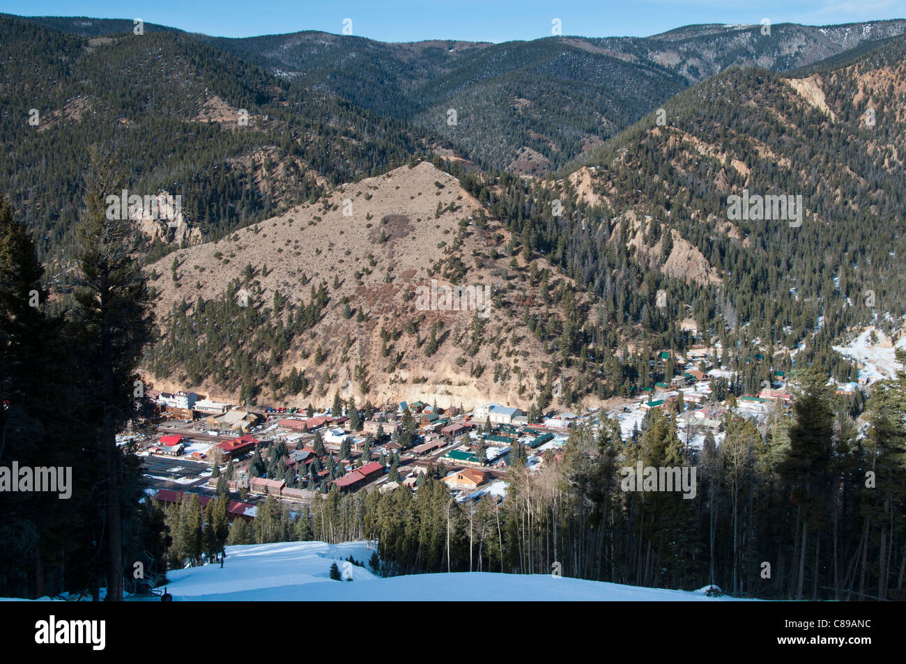 View of town from the slopes of the Red River Ski Area, Red River, New