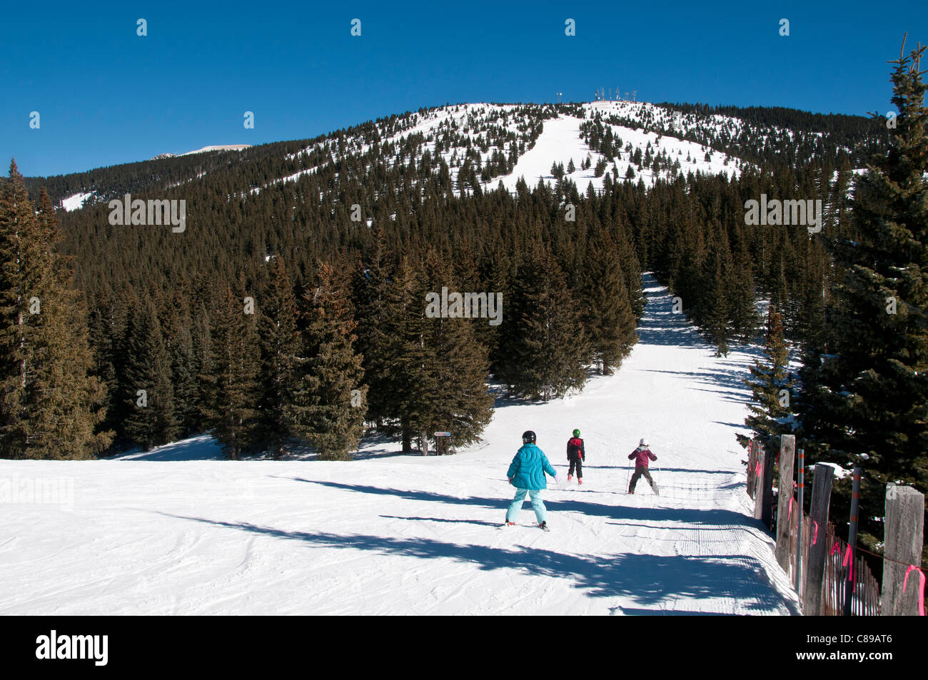 Ski trail down the mountain, Ski Santa Fe, Santa Fe, New Mexico Stock