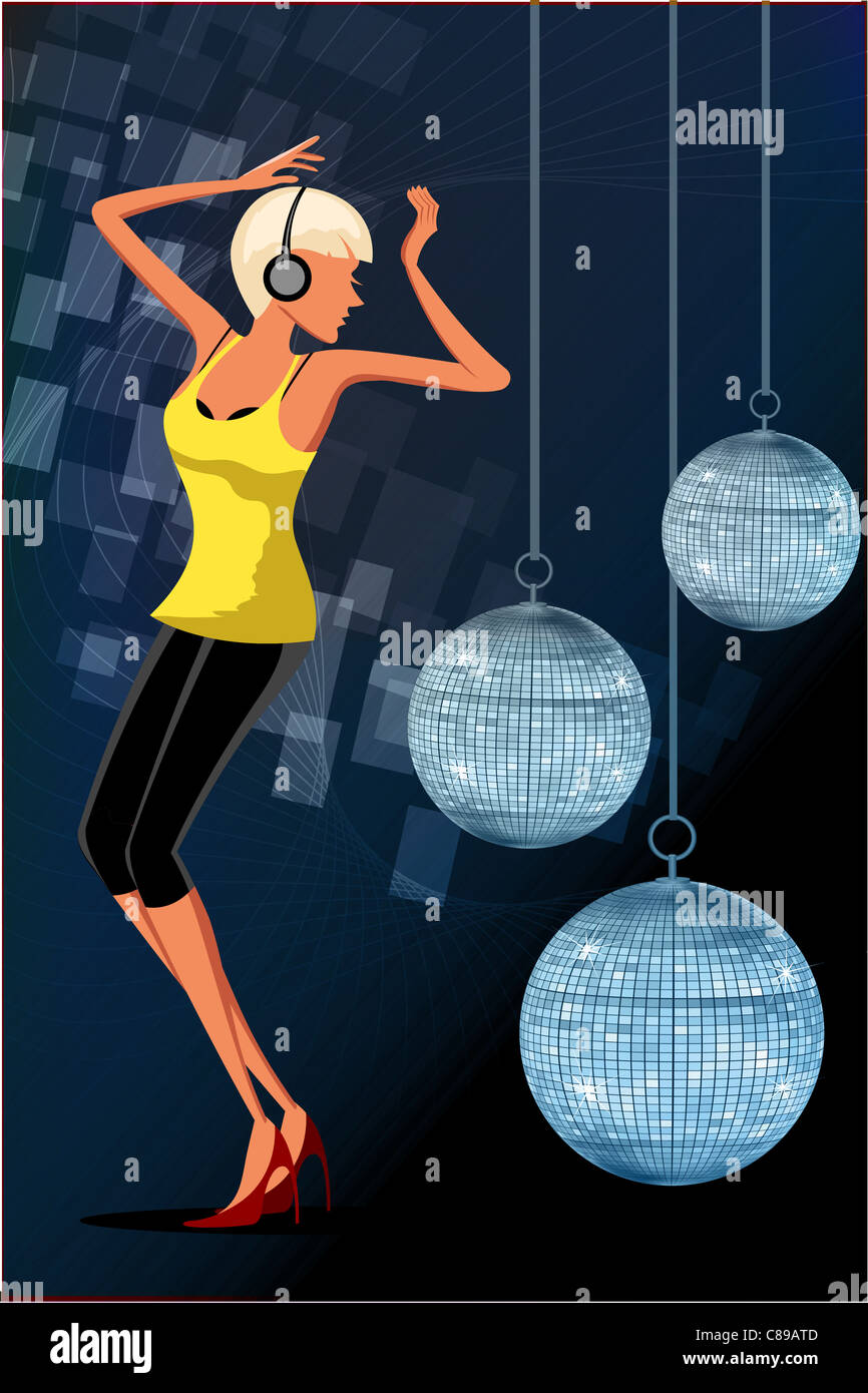illustration of dancing girl in disco Stock Photo