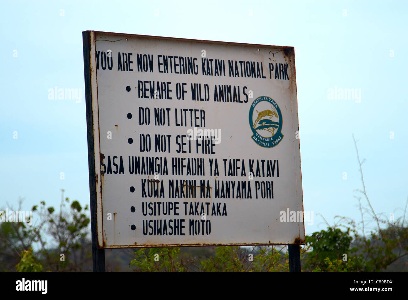 Katavi National Park Sign, Tanzania, Africa Stock Photo