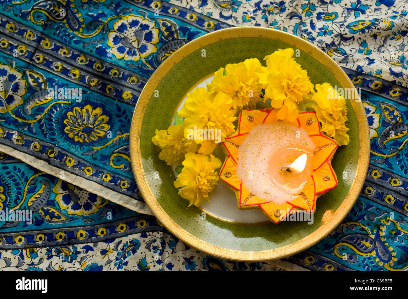 Diwali candle used during Indian holiday of Diwali, 'Festival of Lights' Stock Photo