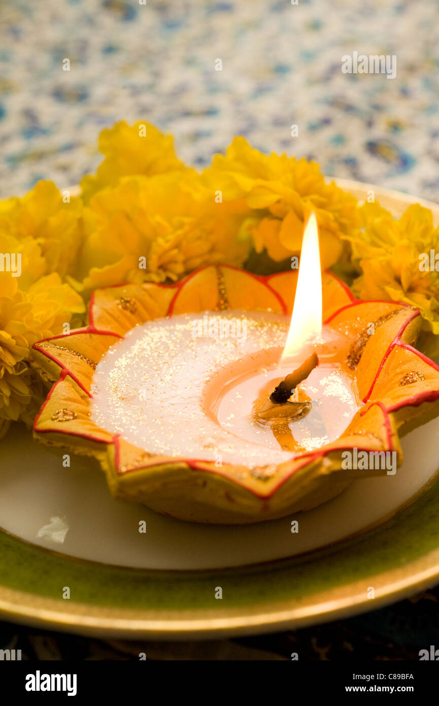 Diwali candle used during Indian holiday of Diwali,  'Festival of Lights' Stock Photo