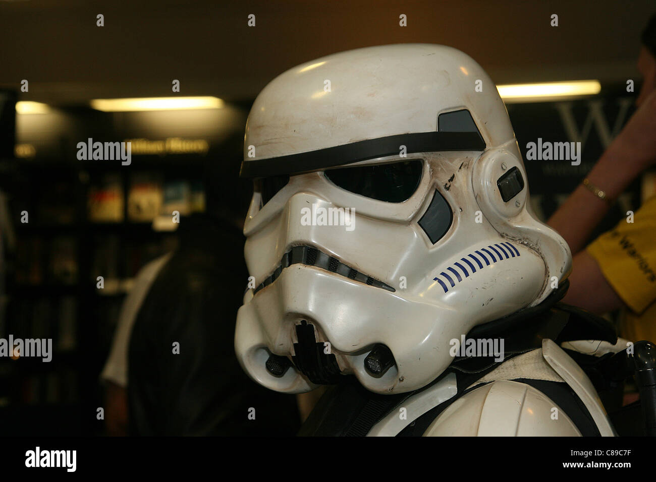 Storm Trooper at British actor and body builder Dave Prowse made famouse in the first three Star Wars movies as Darth Vader launches his autobiography 'Straight From the Force's Mouth' in his home town of Croydon, South London, UK Stock Photo