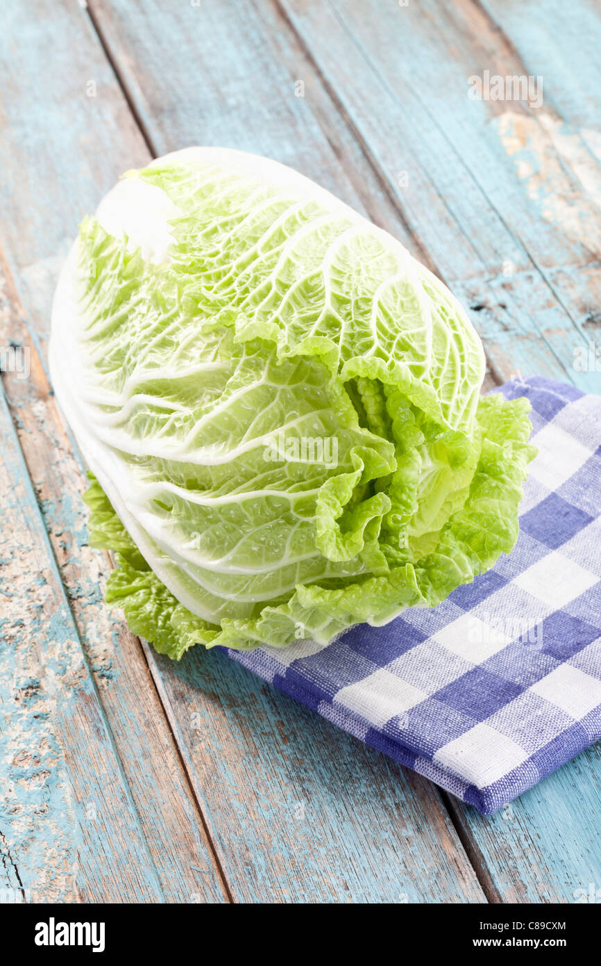 Close up of chinese cabbage on checked napkin Stock Photo