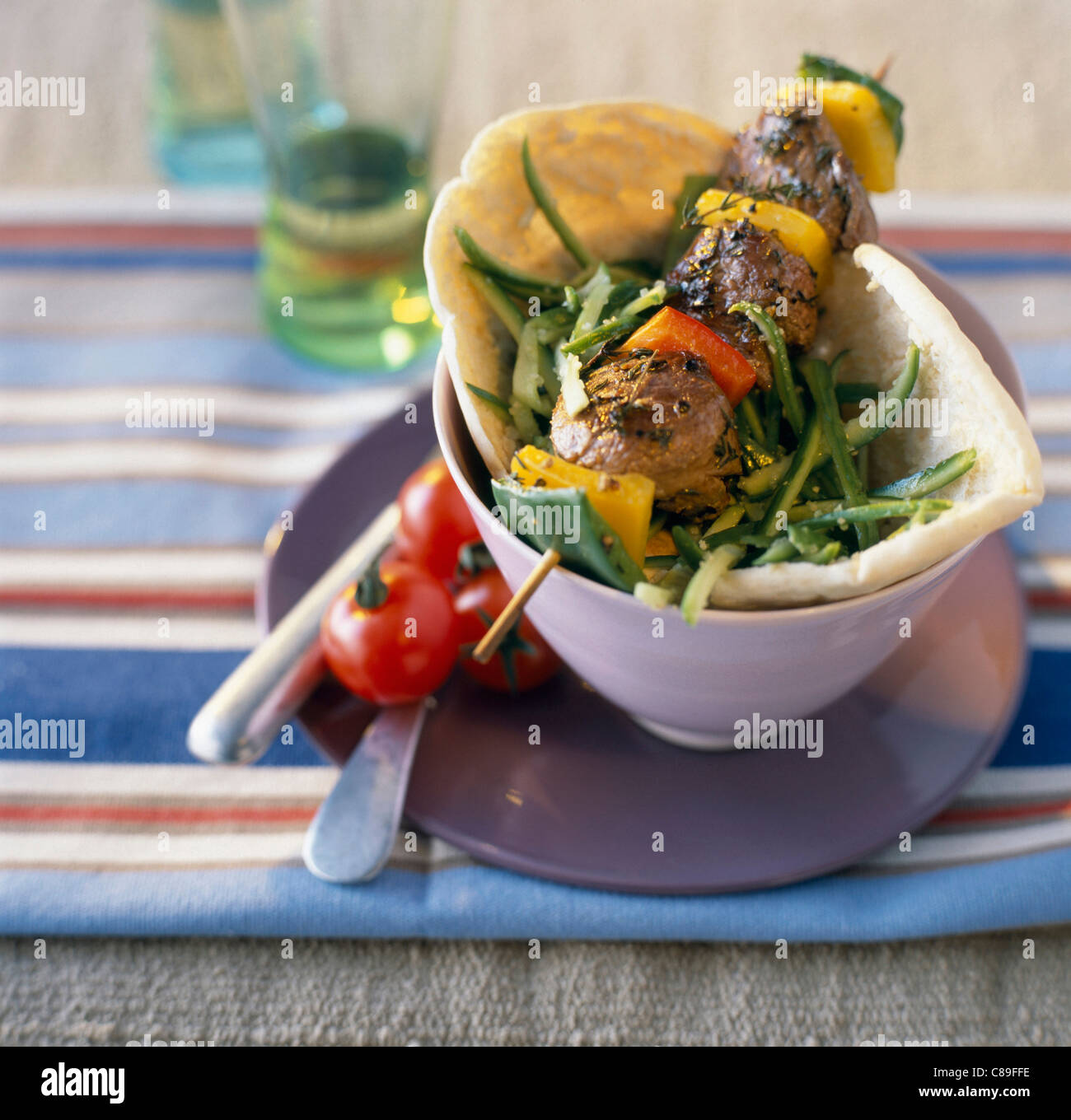 Meat kebab with pitta bread Stock Photo Alamy