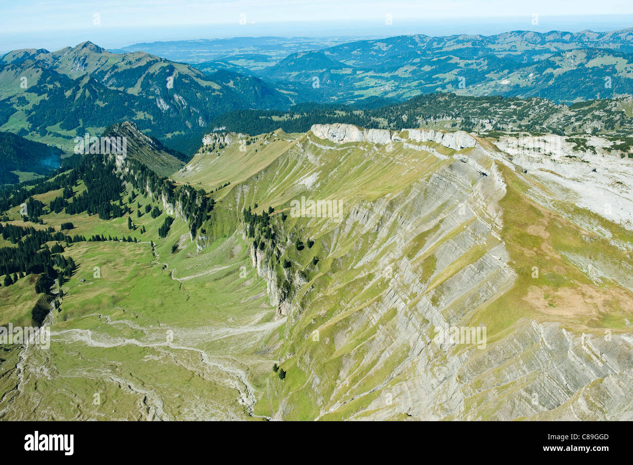Austria, Kleinwalsertal, View of landscape with mountain ranges Stock Photo