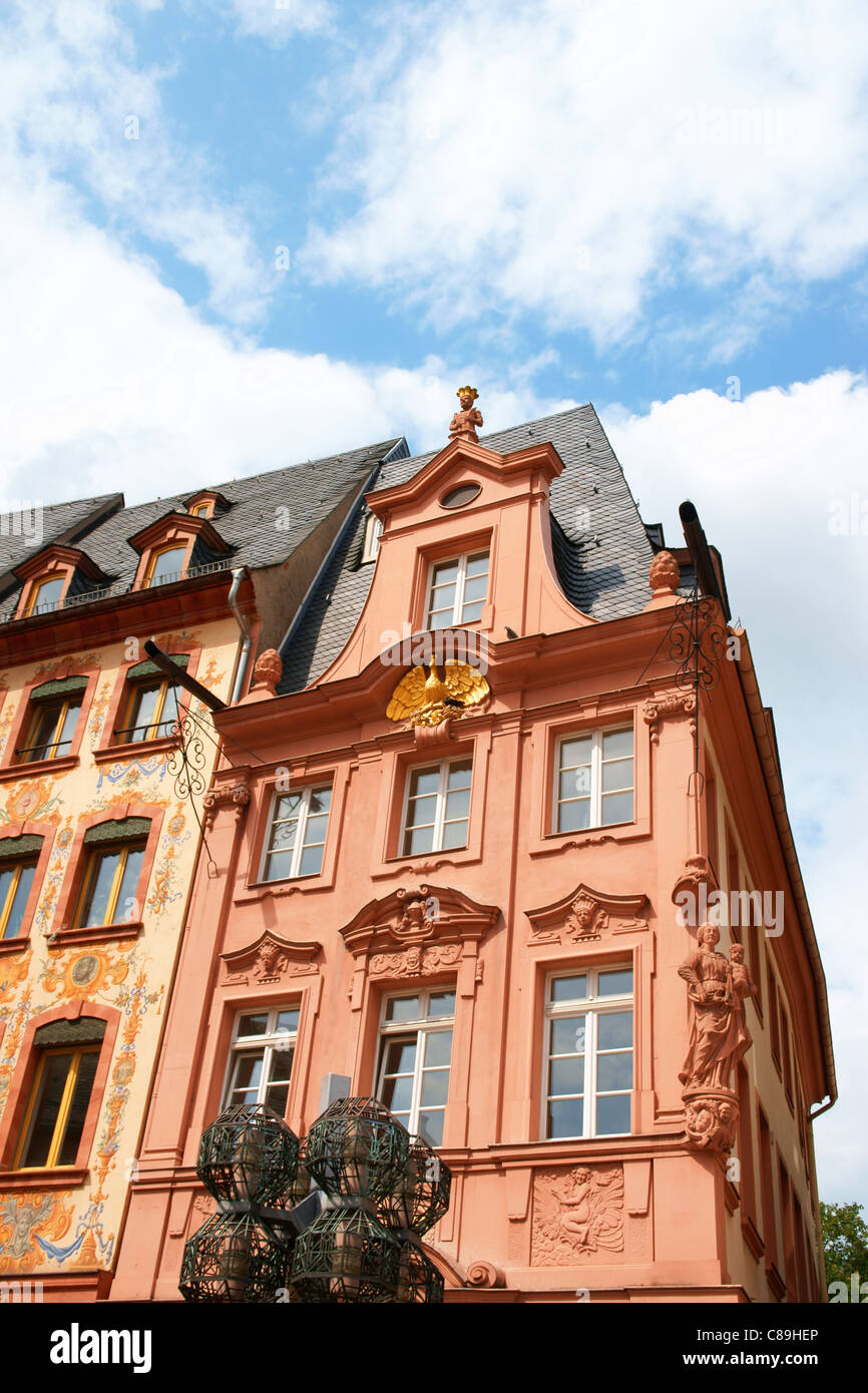 Historical houses in downtown Mainz in Germany on a cloudy day Stock Photo Alamy