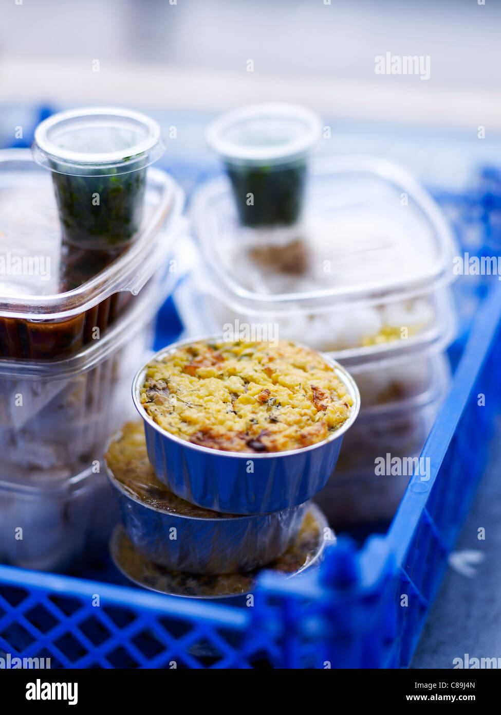 Plastic containers of ready cooked meals Stock Photo