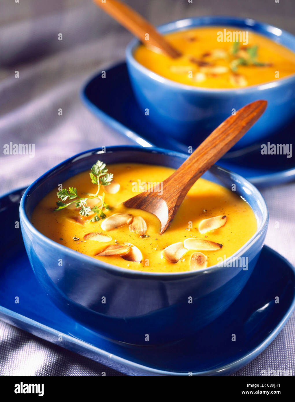 Creamed carrot soup with almond milk Stock Photo