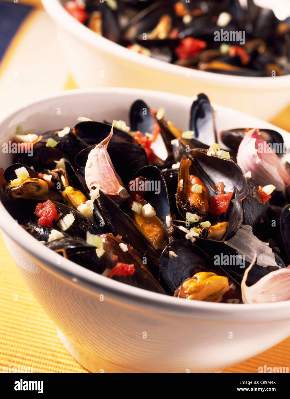 Bouchot mussels with garlic and tomato Stock Photo Alamy