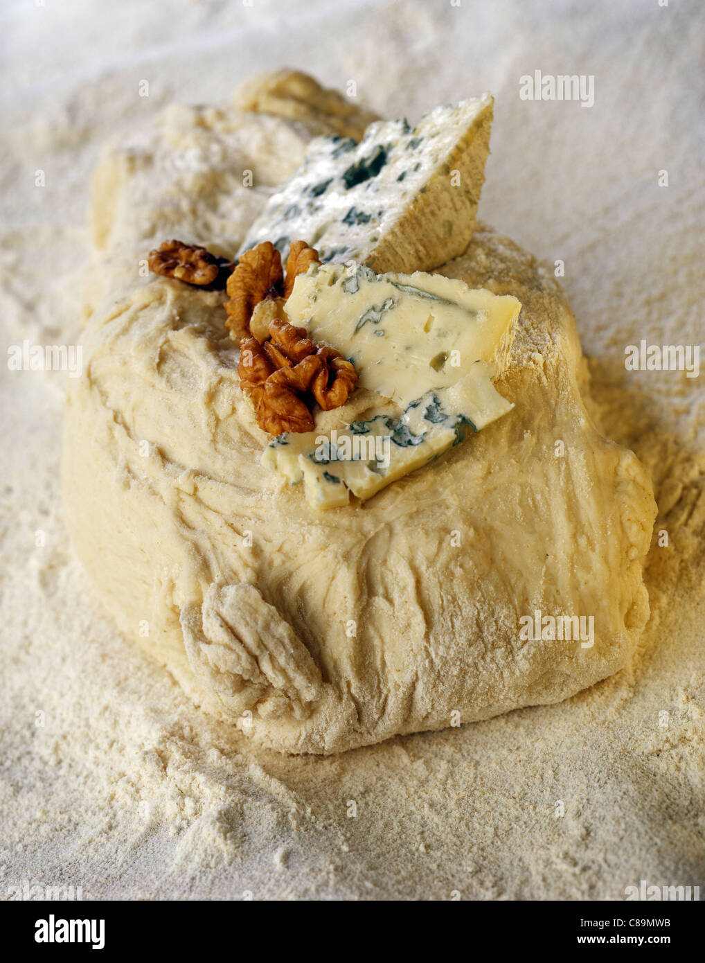 Bleu d'Auvergne cheese and walnut bread before cooking Stock Photo Alamy