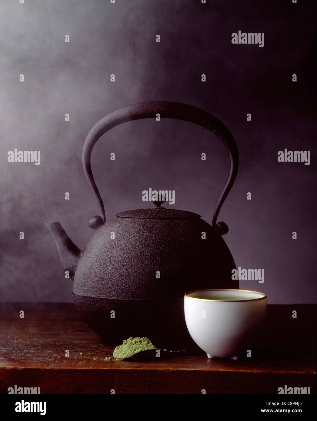 Green tea, teapot and cup Stock Photo Alamy