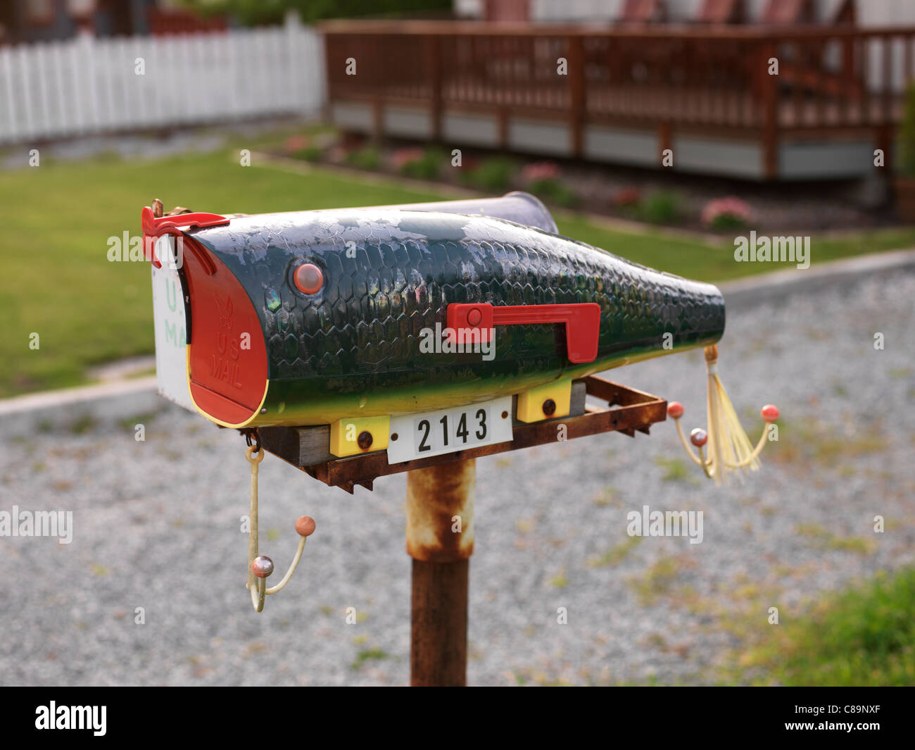 Mailbox shaped like a fish Stock Photo