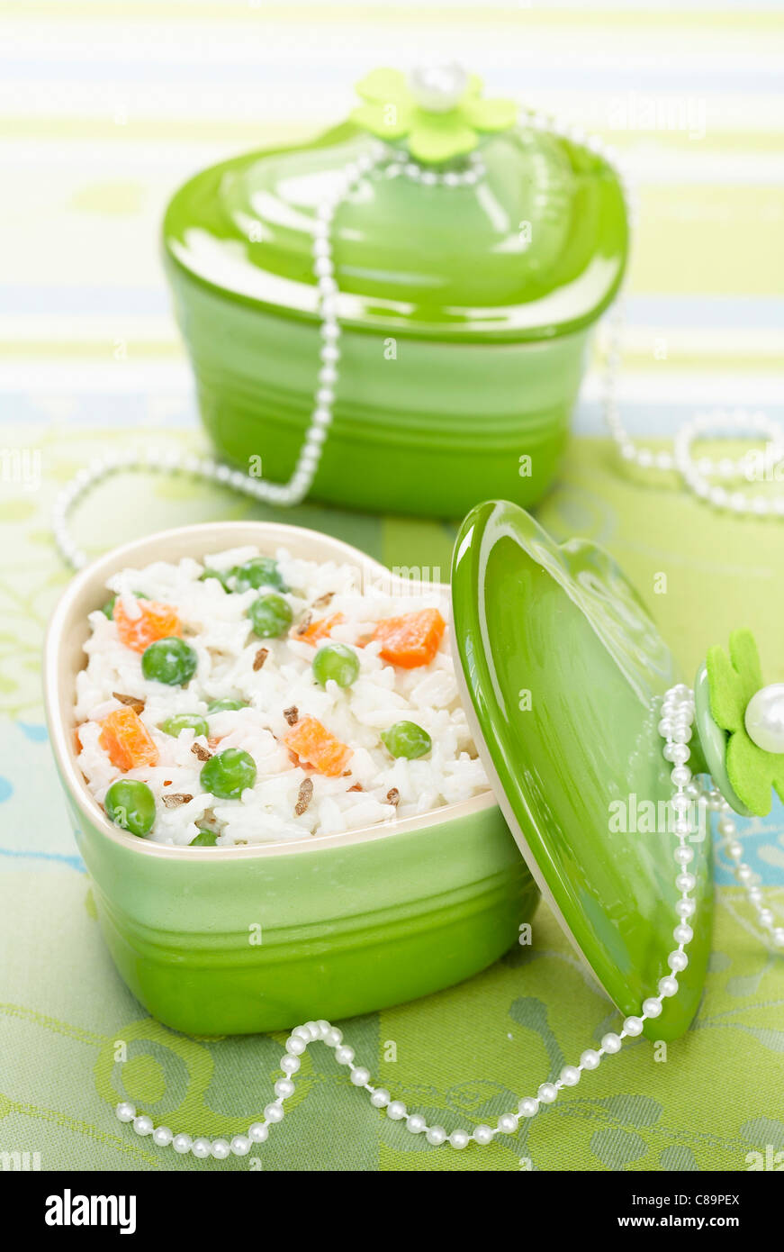 Mini casserole dish of rice and vegetables Stock Photo