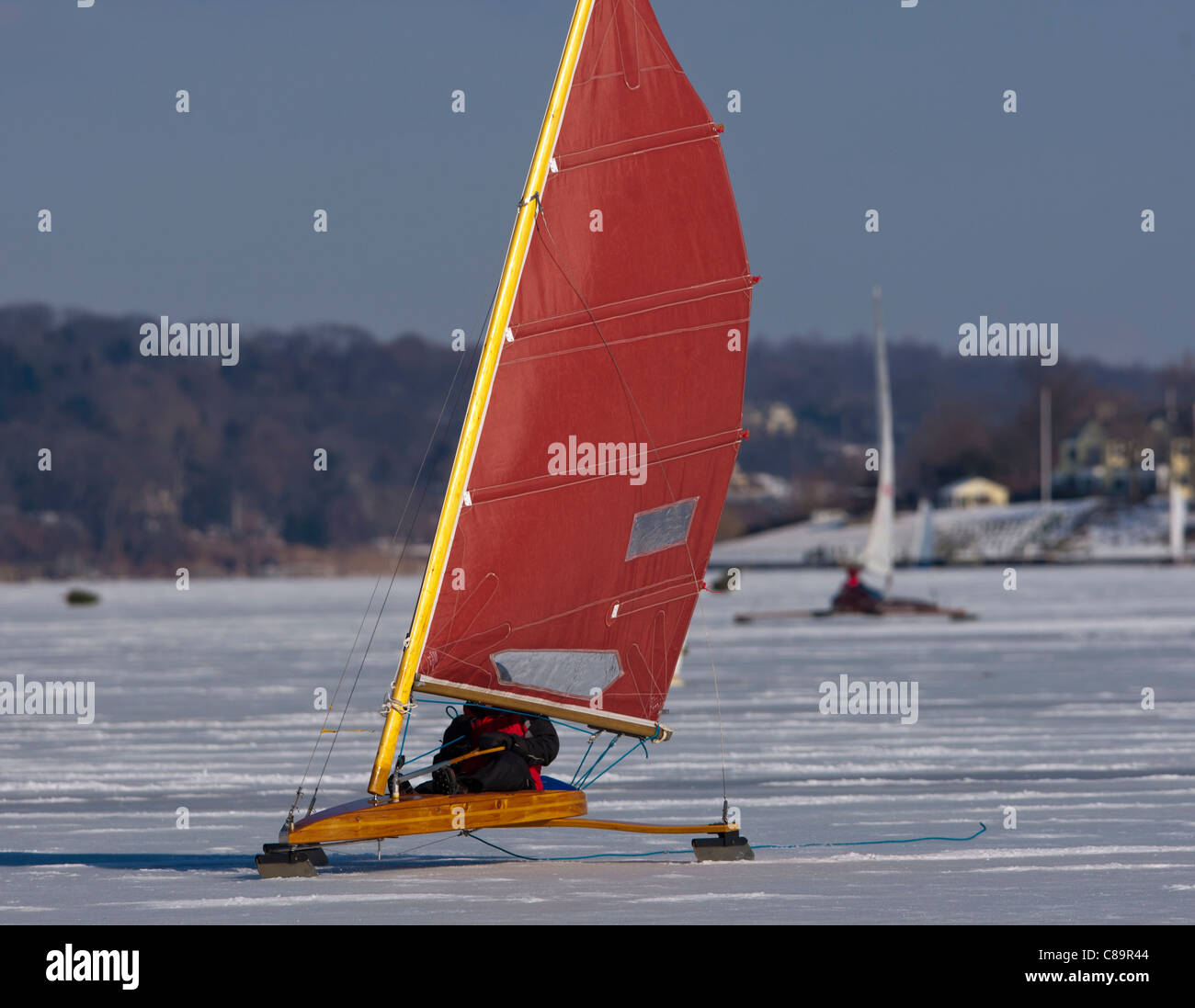 Ice sailing on the Navesink River in Red Bank, New Jersey Stock Photo