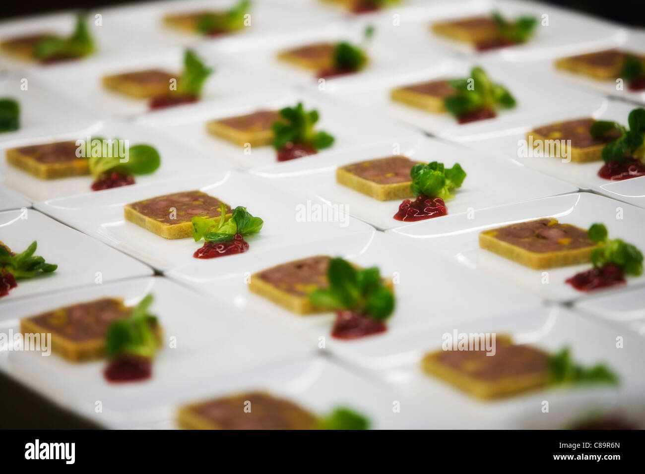 Appetizing canapes arranged in row Stock Photo