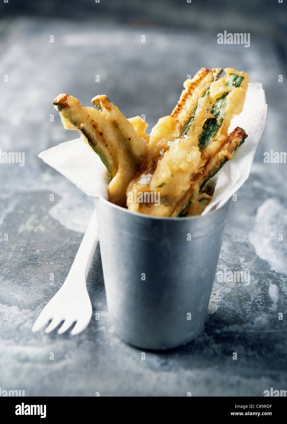 Tempura-style zucchini fritters Stock Photo