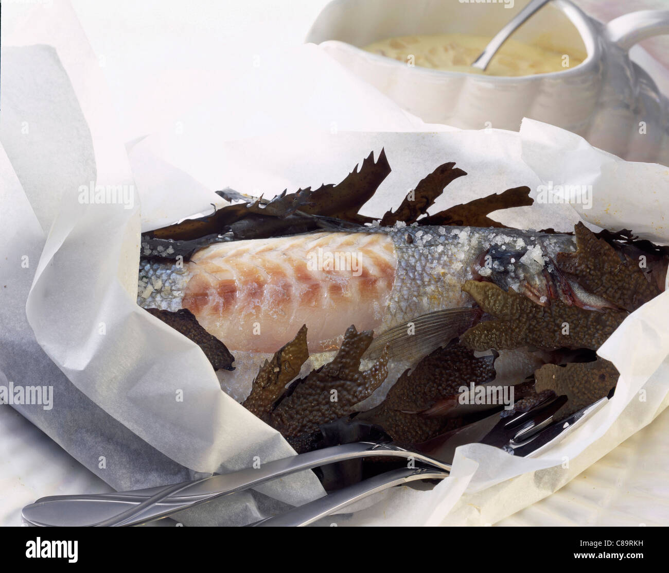 Sea bass en papillote Stock Photo Alamy