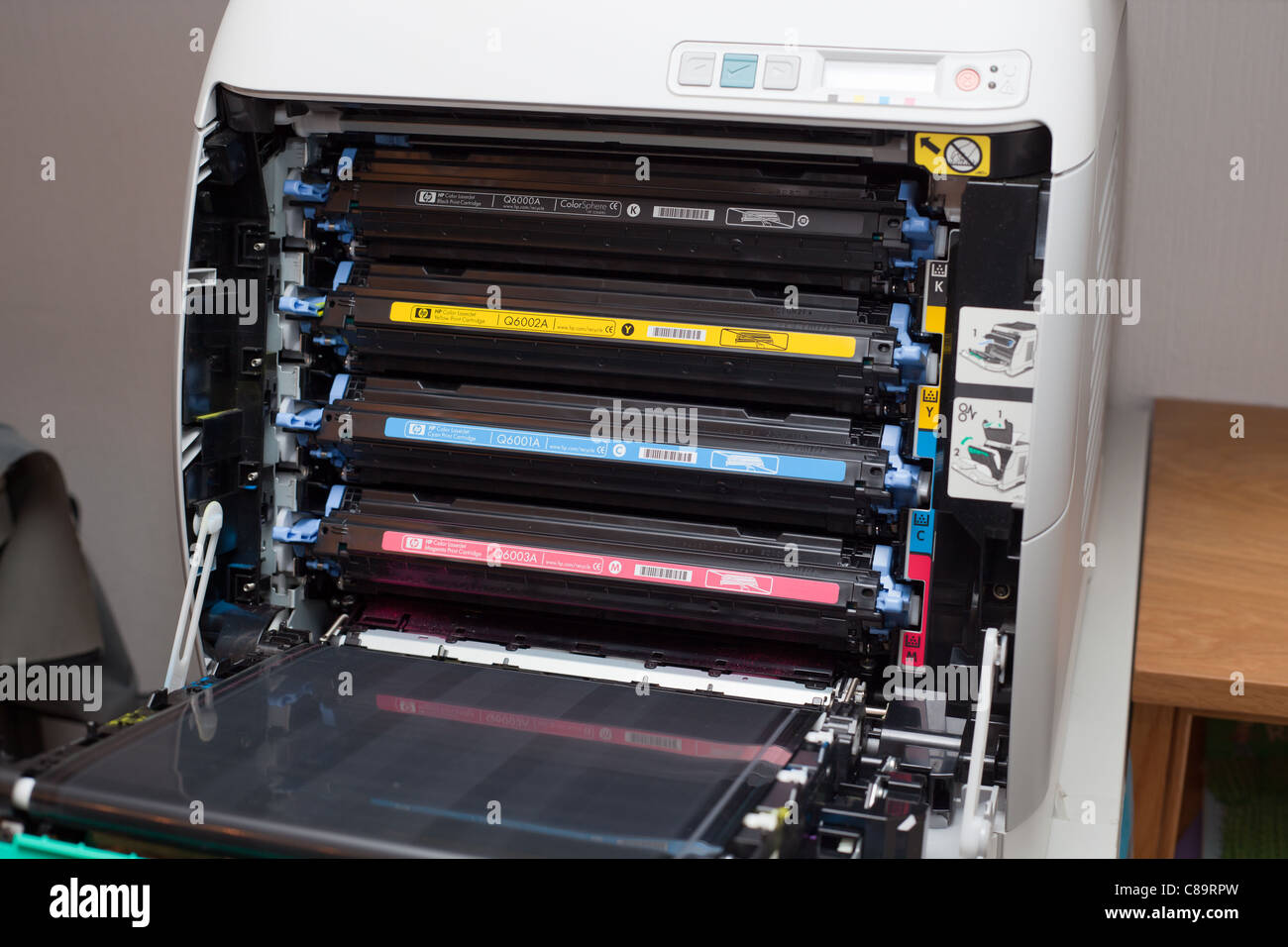 Toner cartridges in HP color Laserjet 2605DN printer Stock Photo - Alamy