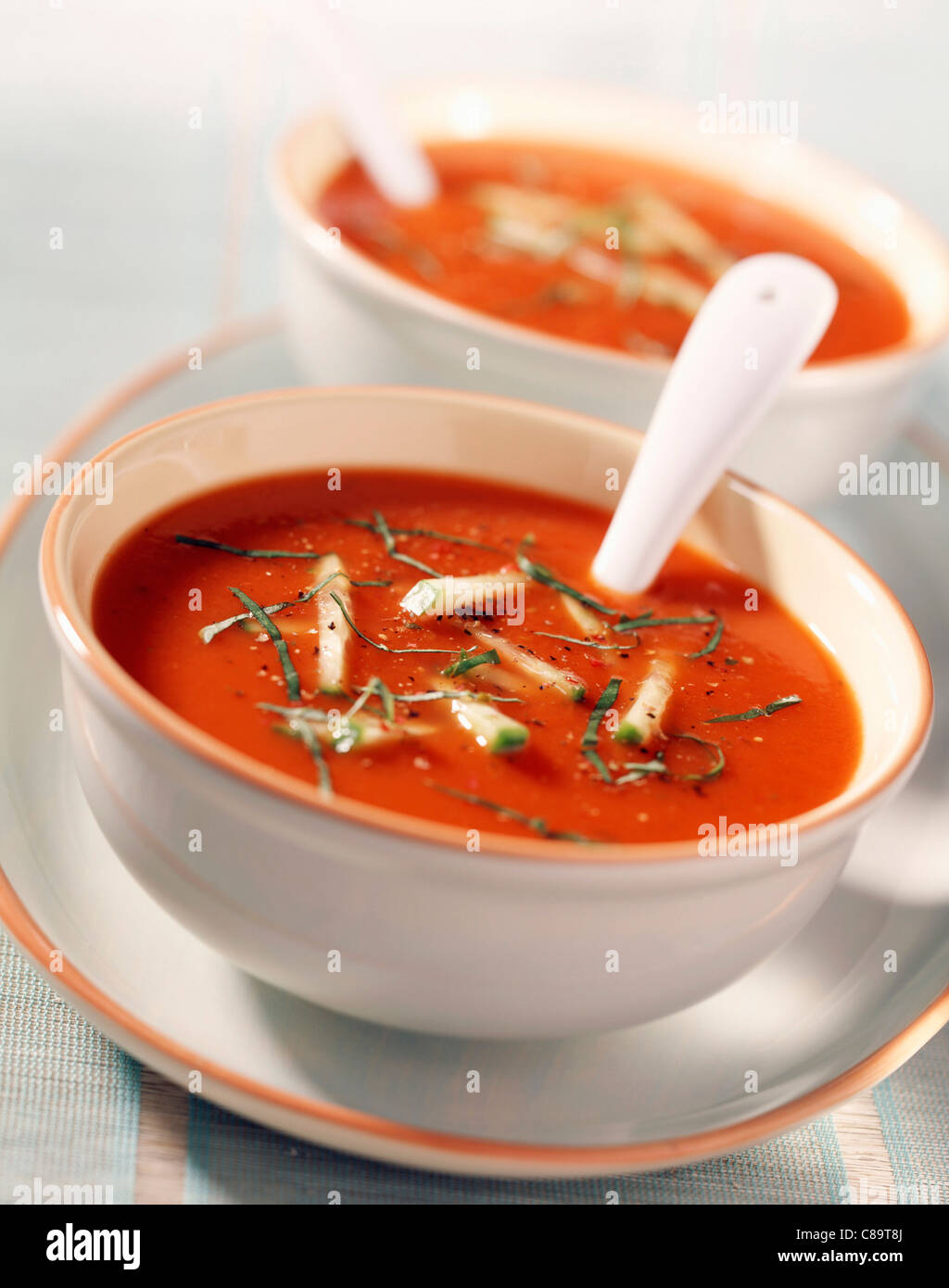 Chilled tomato and cucumber soup Stock Photo Alamy