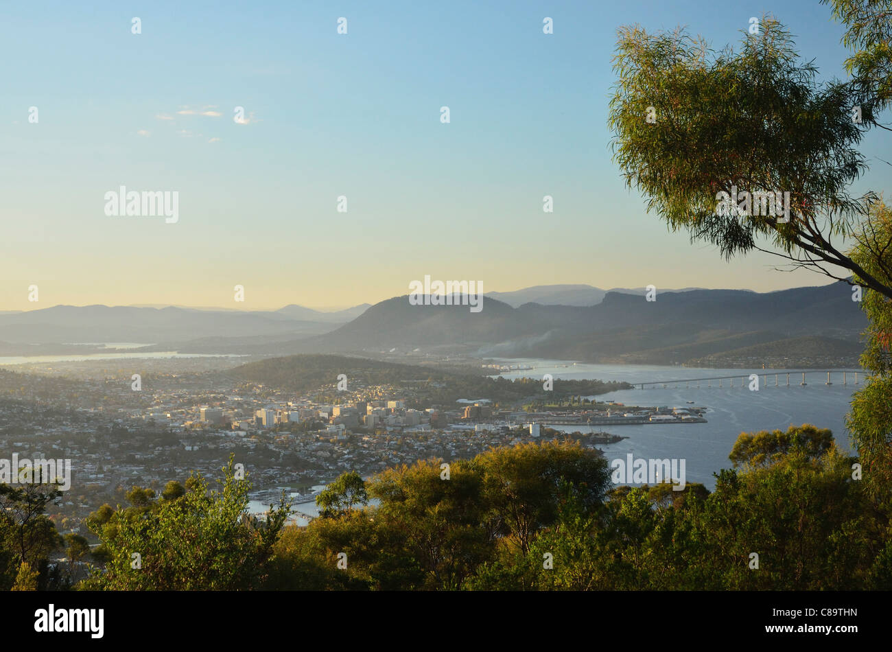 Australia, Tasmania, Hobart, View of cityscape with river Derwent Stock Photo