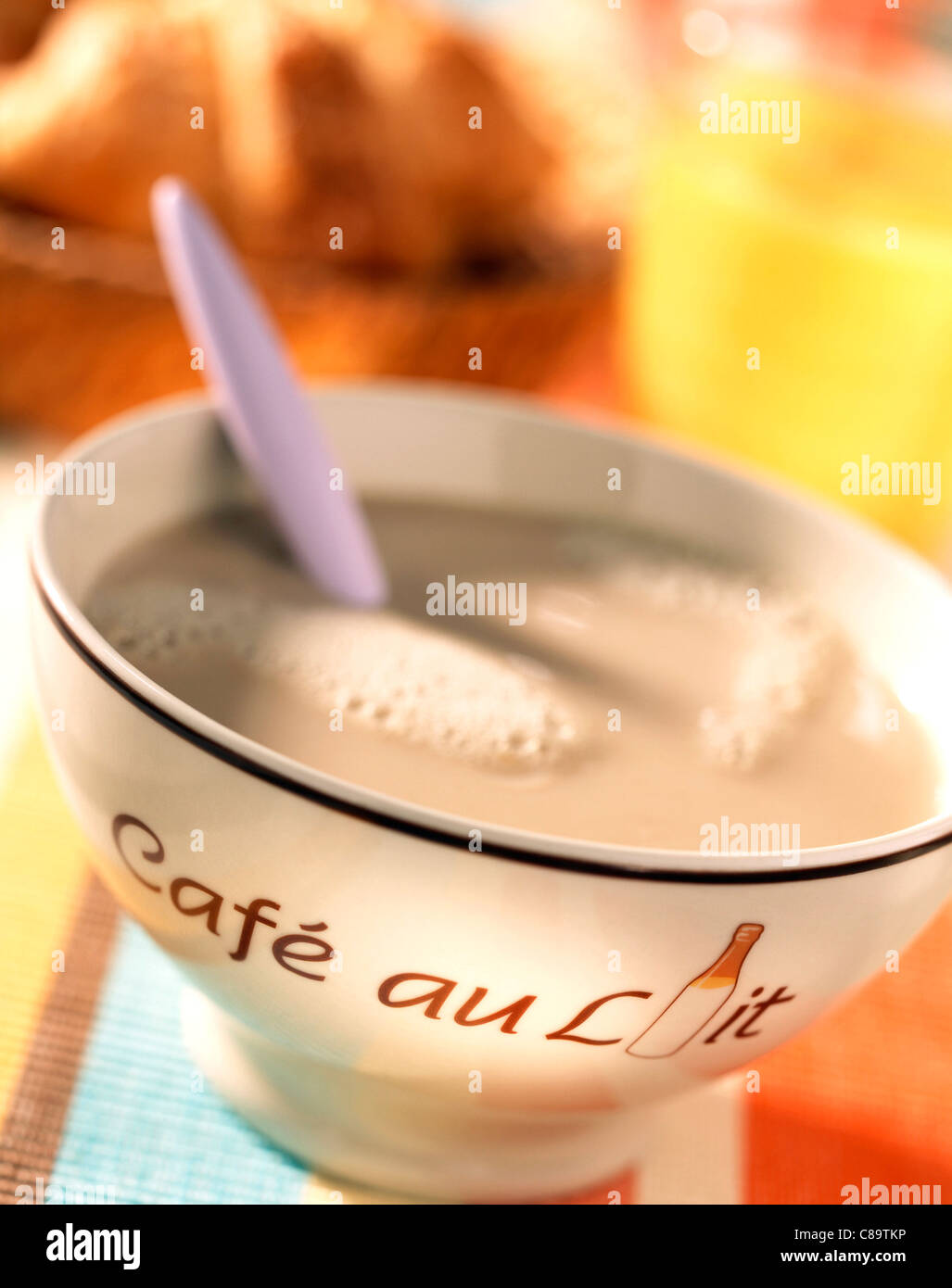 Coffee with milk in bowl Stock Photo