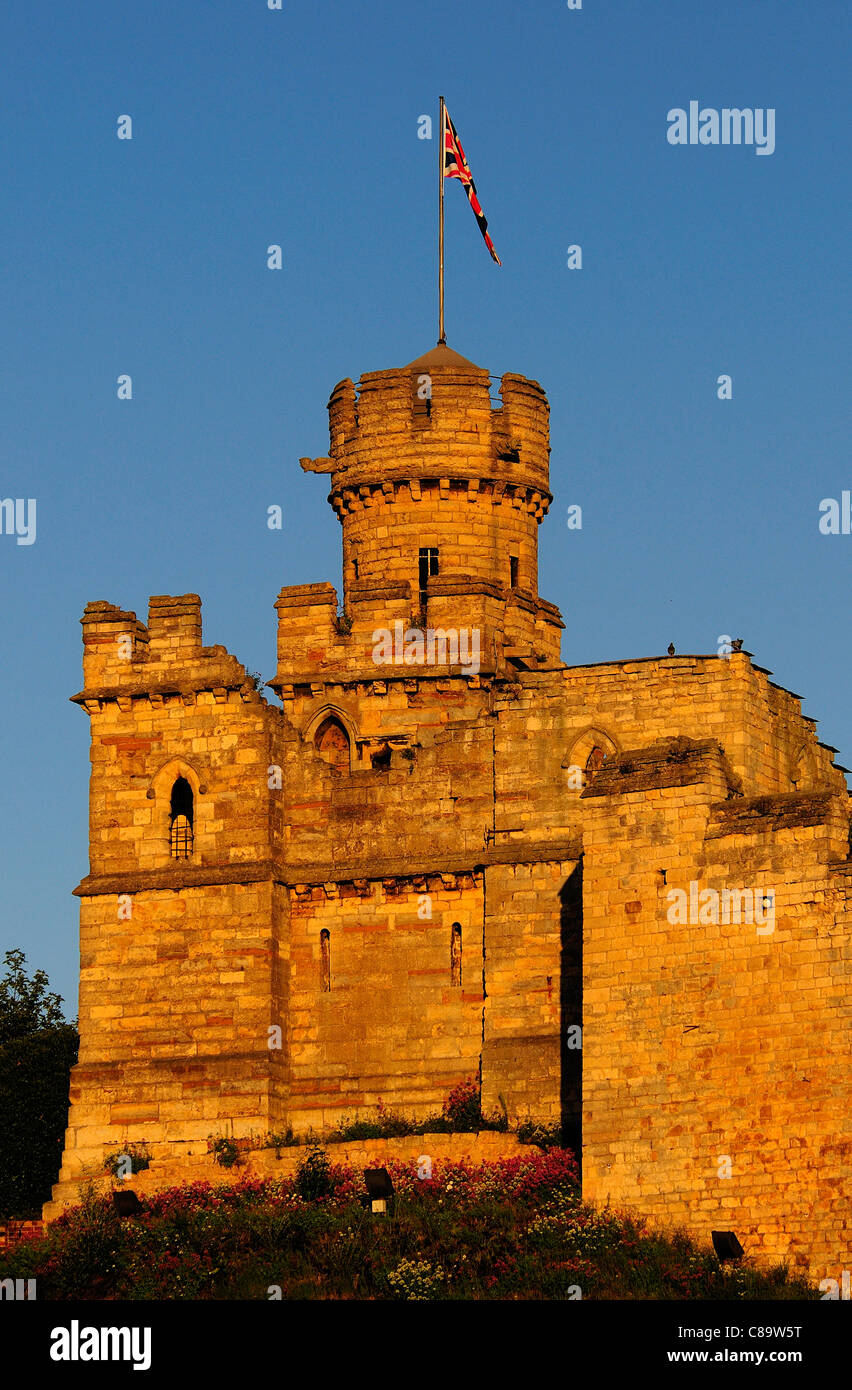 A view of the fortification of Lincoln Castle in vertical format UK Stock Photo