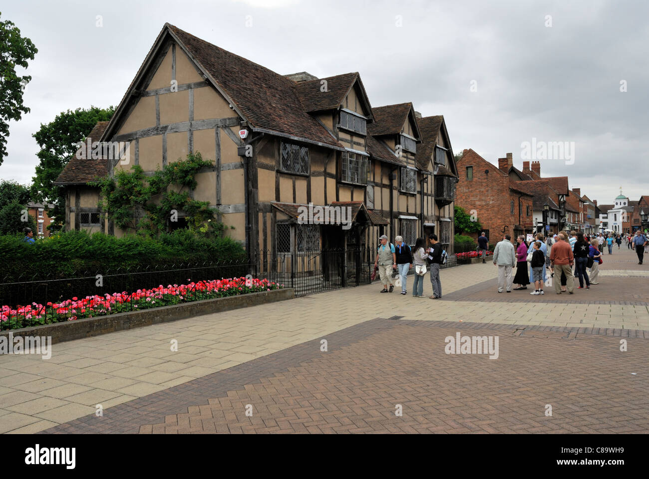 Main village street and birth residence of William Shakespeare Stratford-upon-Avon Stock Photo